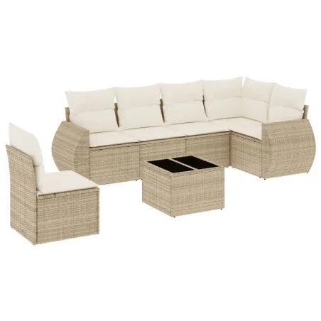 Salon de jardin avec coussins 7 pcs beige résine tressée