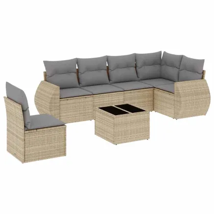 Salon de jardin avec coussins 7 pcs beige résine tressée 2