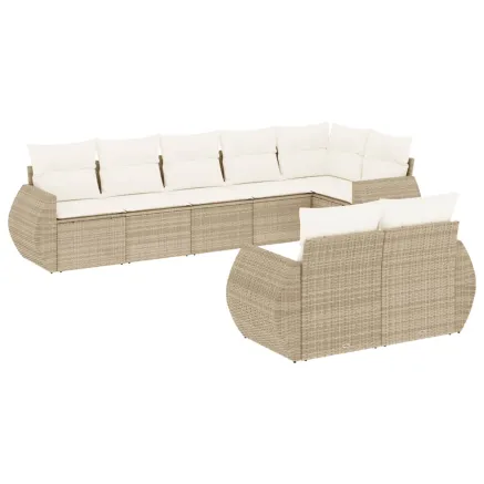 Salon de jardin avec coussins 8 pcs beige résine tressée 2