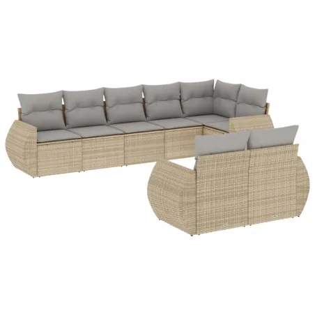 Salon de jardin avec coussins 8 pcs beige résine tressée