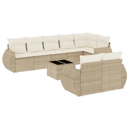 Salon de jardin avec coussins 9 pcs beige résine tressée 2