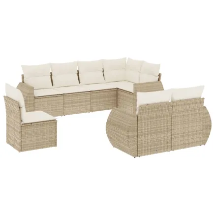 Salon de jardin avec coussins 8 pcs beige résine tressée 2