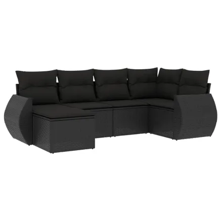 Salon de jardin 6 pcs avec coussins noir résine tressée 2