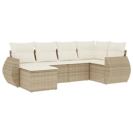 Salon de jardin avec coussins 6 pcs beige résine tressée