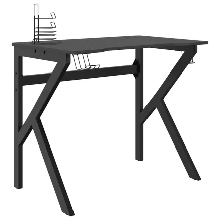 Bureau de jeu avec pieds en forme de K Noir 90x60x75 cm 2