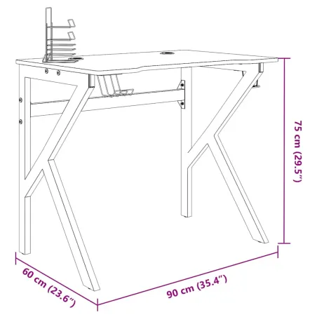 Bureau de jeu avec pieds en forme de K Noir 90x60x75 cm