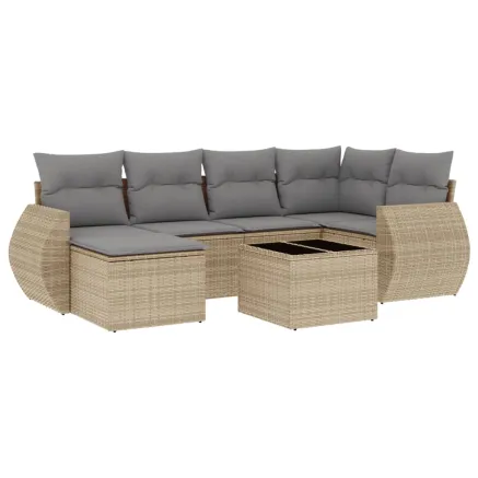 Salon de jardin avec coussins 7 pcs beige résine tressée 2