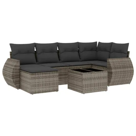 Salon de jardin avec coussins 7 pcs gris résine tressée 2