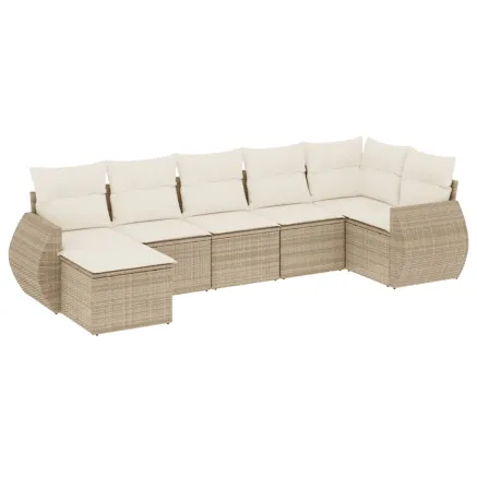 Salon de jardin avec coussins 7 pcs beige résine tressée 2