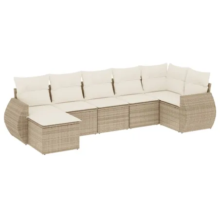 Salon de jardin avec coussins 7 pcs beige résine tressée