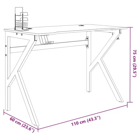 Bureau de jeu avec pieds en forme de K Noir 110x60x75 cm