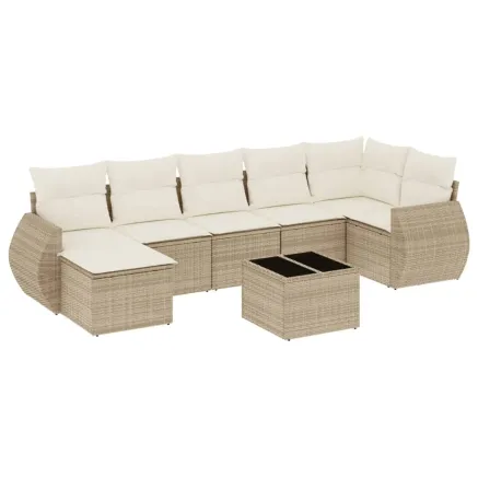 Salon de jardin avec coussins 8 pcs beige résine tressée 2