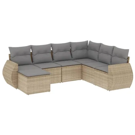 Salon de jardin avec coussins 7 pcs beige résine tressée 2