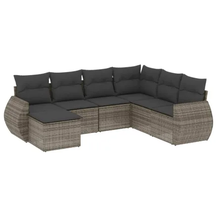 Salon de jardin avec coussins 7 pcs gris résine tressée 2