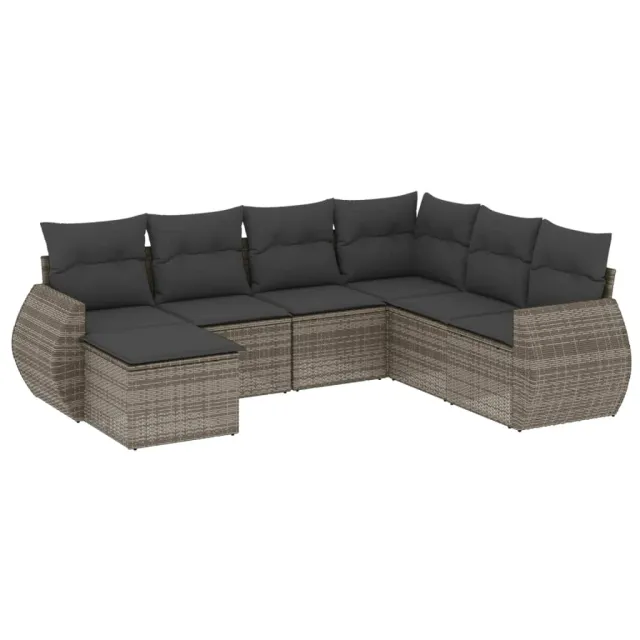 Salon de jardin avec coussins 7 pcs gris résine tressée