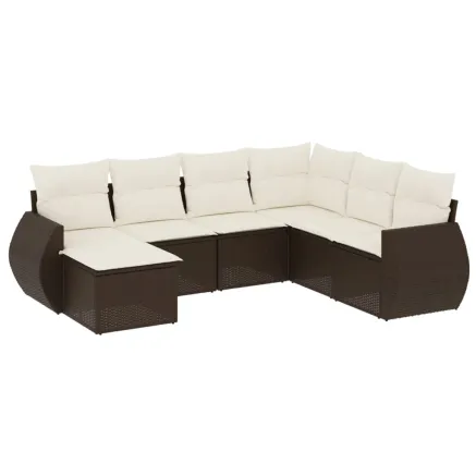 Salon de jardin avec coussins 7 pcs marron résine tressée 2