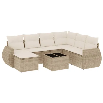Salon de jardin avec coussins 8 pcs beige résine tressée 2