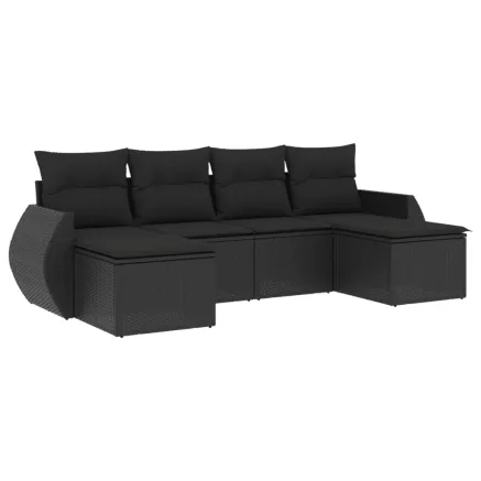 Salon de jardin 6 pcs avec coussins noir résine tressée 2