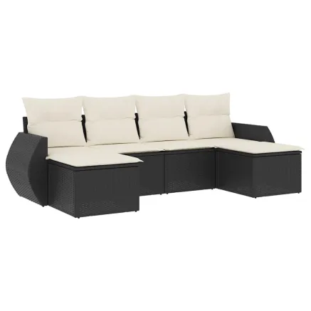Salon de jardin 6 pcs avec coussins noir résine tressée 2