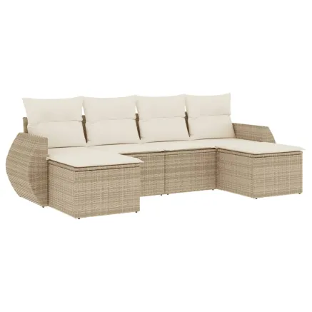 Salon de jardin avec coussins 6 pcs beige résine tressée 2