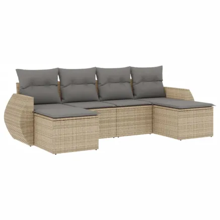 Salon de jardin avec coussins 6 pcs beige résine tressée 2