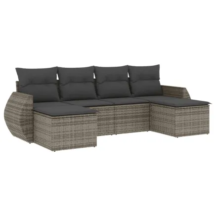 Salon de jardin 6 pcs avec coussins gris résine tressée 2