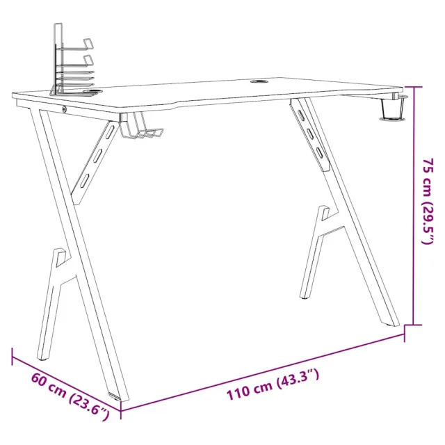 Bureau de jeu avec pieds en forme de Y Noir 110x60x75 cm