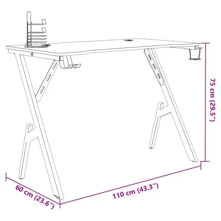 Bureau de jeu avec pieds en forme de Y Noir 110x60x75 cm