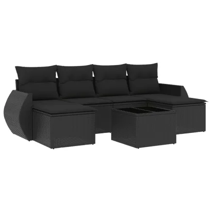 Salon de jardin 7 pcs avec coussins noir résine tressée 2