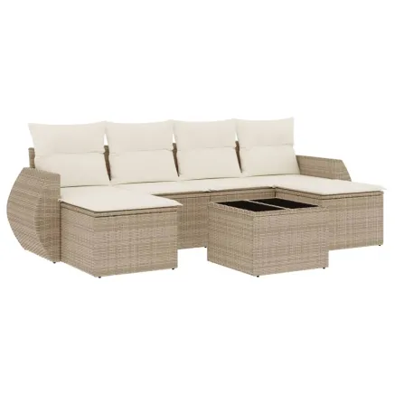 Salon de jardin avec coussins 7 pcs beige résine tressée 2