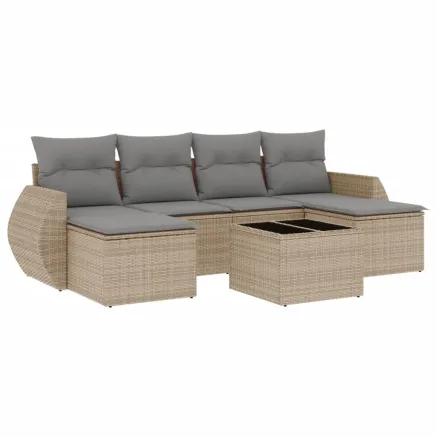 Salon de jardin avec coussins 7 pcs beige résine tressée 2