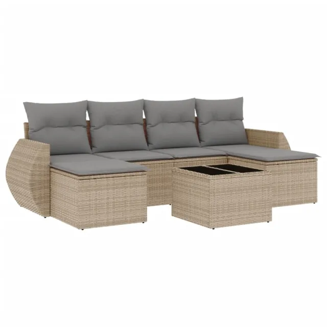 Salon de jardin avec coussins 7 pcs beige résine tressée