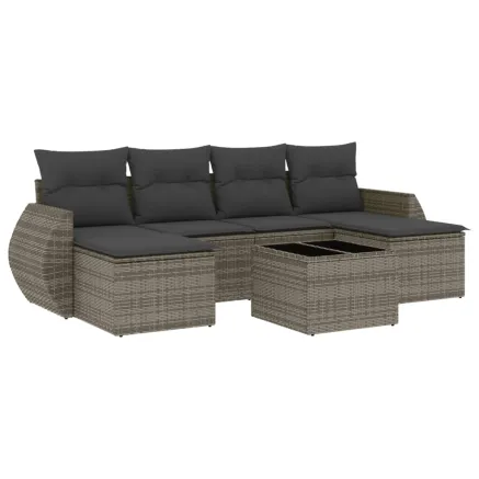 Salon de jardin avec coussins 7 pcs gris résine tressée 2