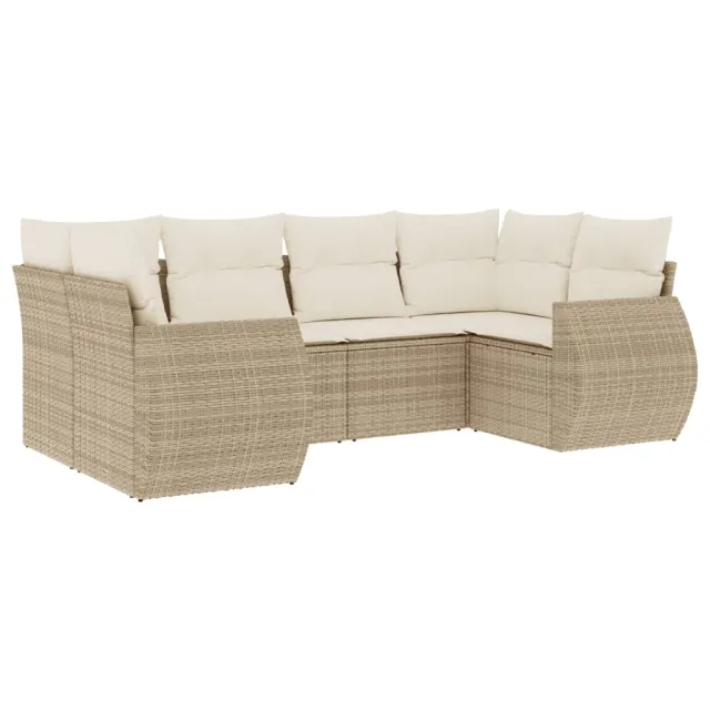 Salon de jardin avec coussins 6 pcs beige résine tressée