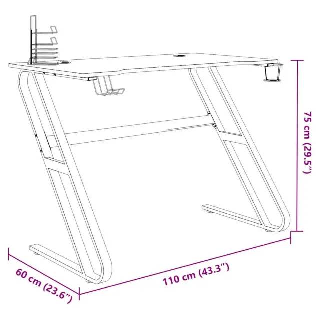 Bureau de jeu avec pieds en forme de ZZ Noir 110x60x75 cm