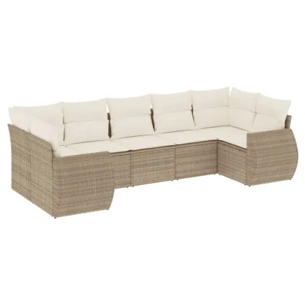 Salon de jardin avec coussins 7 pcs beige résine tressée 2