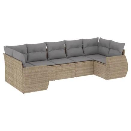 Salon de jardin avec coussins 7 pcs beige résine tressée 2