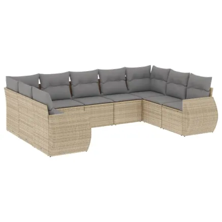 Salon de jardin avec coussins 9 pcs beige résine tressée 2