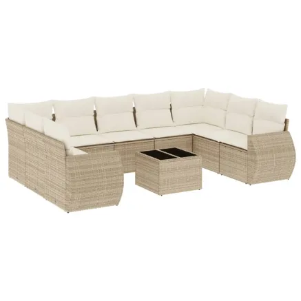 Salon de jardin avec coussins 10 pcs beige résine tressée 2