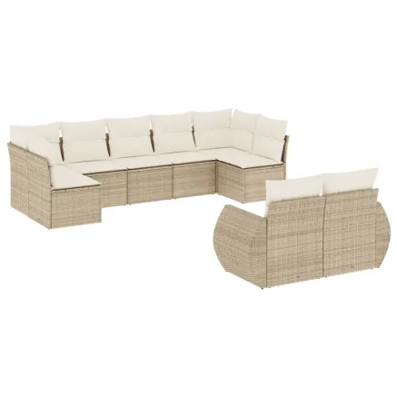 Salon de jardin avec coussins 9 pcs beige résine tressée 2