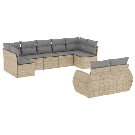 Salon de jardin avec coussins 9 pcs beige résine tressée 2