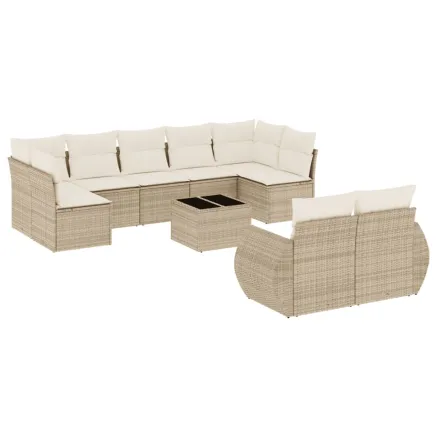 Salon de jardin avec coussins 10 pcs beige résine tressée 2
