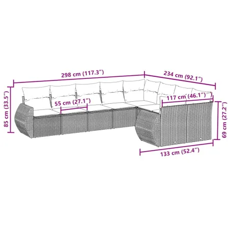 Salon de jardin 9 pcs avec coussins noir résine tressée