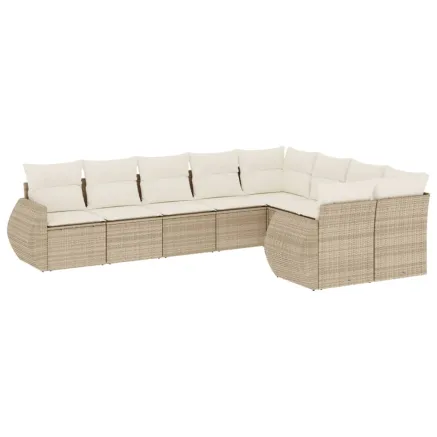 Salon de jardin avec coussins 9 pcs beige résine tressée 2