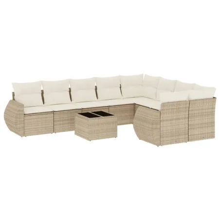 Salon de jardin avec coussins 10 pcs beige résine tressée