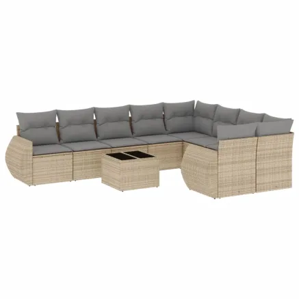Salon de jardin avec coussins 10 pcs beige résine tressée 2