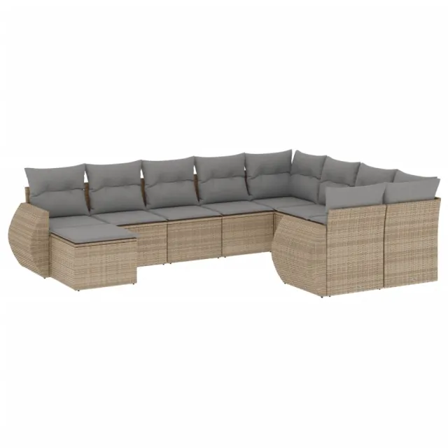 Salon de jardin avec coussins 10 pcs beige résine tressée