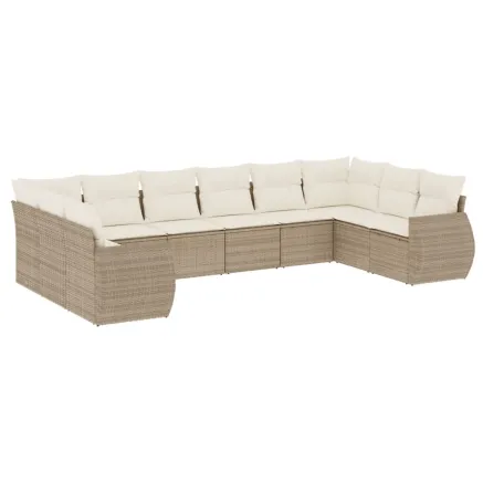 Salon de jardin avec coussins 10 pcs beige résine tressée 2