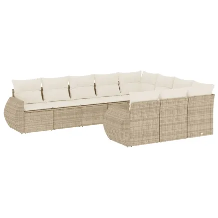 Salon de jardin avec coussins 10 pcs beige résine tressée 2
