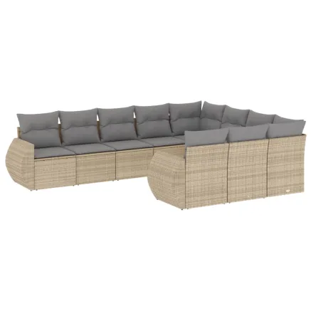 Salon de jardin avec coussins 10 pcs beige résine tressée 2